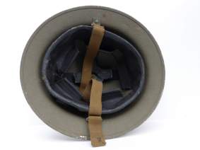 British MKII Helmet Interior – 1940 – Chinstraps and leather suspension visible.